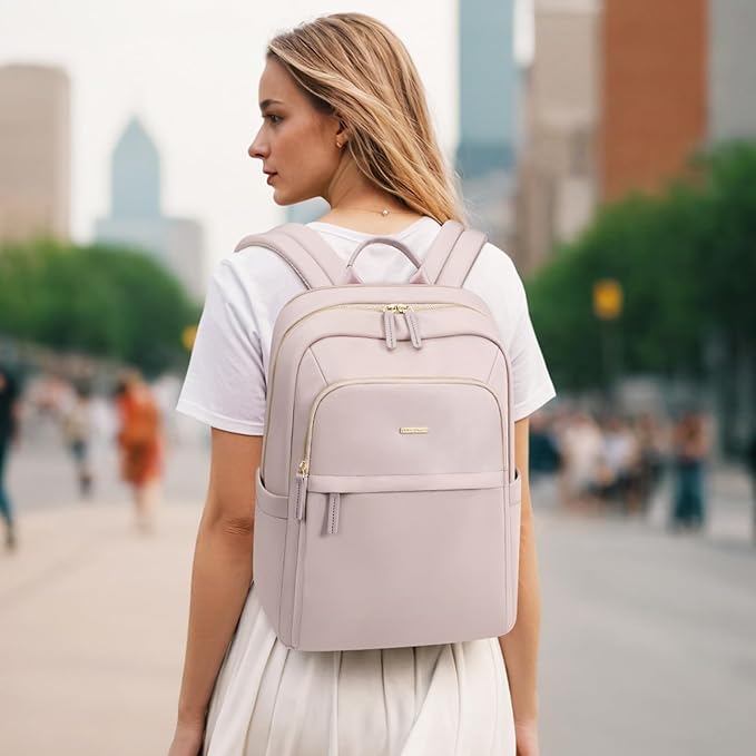 Laptop Backpack for Women Travel Work Commute Casual Daypack Backpack Purse Computer Bags Fit 16 Inch Notebook (Grayish Pink)