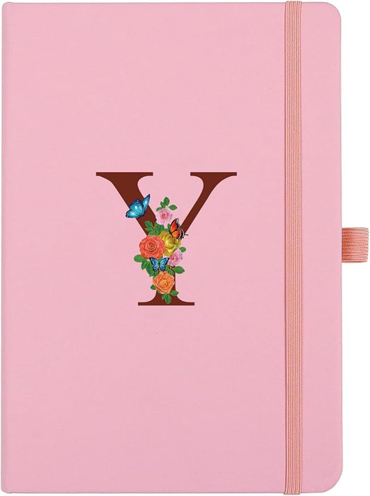 Pink Notebook for Women, 5.7"X8.3" A5 Journal Notebook with Letter Y, Dual-Sided Writing Notebook with Dividers, Cute Leather Journal for Work, Business, School, Meetings, Travelers, Small Notebook