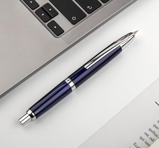 JINHAO 10 Press Fountain Pen, Retractable Metal Pen with Ink Converter (F Nib 0.5mm, Dark Blue)