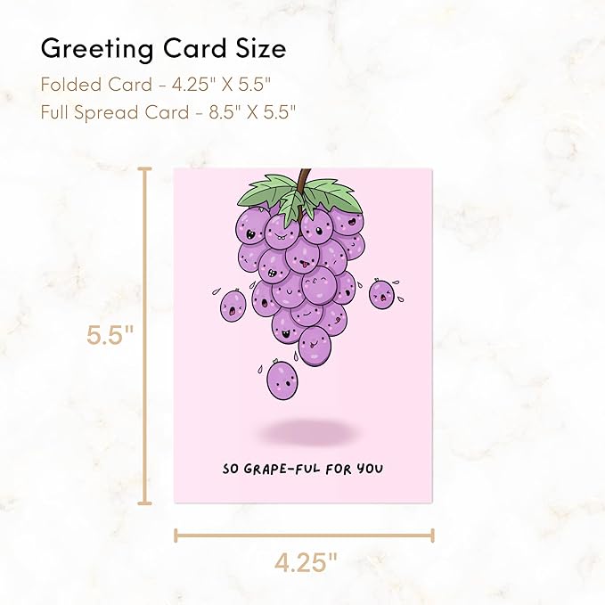 ALY LOU Cute Thank You Card, Thank U Greeting Note Card for Business, Teacher, Wedding, Birthday, Baby Shower, Blank Inside (So Grape-ful For You)
