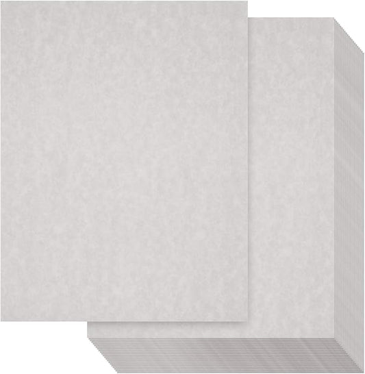 96 Sheets Grey Parchment Paper for Certificates, Resumes, Diplomas, 90 GSM Textured Stationary, Printer-Friendly - Gray Papers for Printing (8.5 x 11 inch)