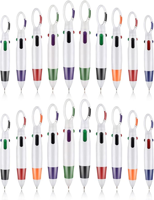 Retractable Shuttle Pens, 20 Count 4-in-1 Multicolor Retractable Ballpoint Pens 1.0mm with Carabiner Clip Ballpoint Gift Pens for Office School Supplies Students Adults Kids Nurses