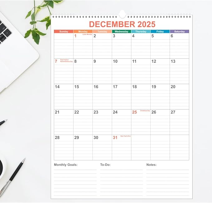 Large Calendar 2025-2026 with Spiral Bound - 18 Month Big Calendar from Jan 2025 to Jun 2026, Vertical Large Monthly Calendar 2025-2026 for Wall, Calendario 2025, 22" x 17", Colorful