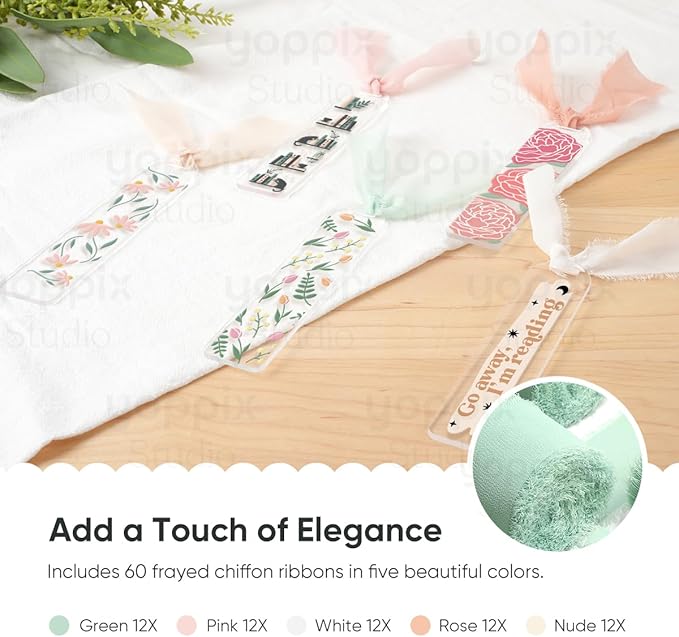 60 Pieces Acrylic Bookmark Blanks- 3mm Thicken Clear Acrylic Bookmarks with 60 Pcs Ribbon for Reading Lovers DIY Crafts Presents, Graduation Back to School Presents