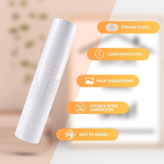 HTVRONT Clear Self-Adhesive Laminating Vinyl Roll-12"x30FT Non Thermal Laminating Film,No Machine Needed Clear Vinyl Laminate for Stickers