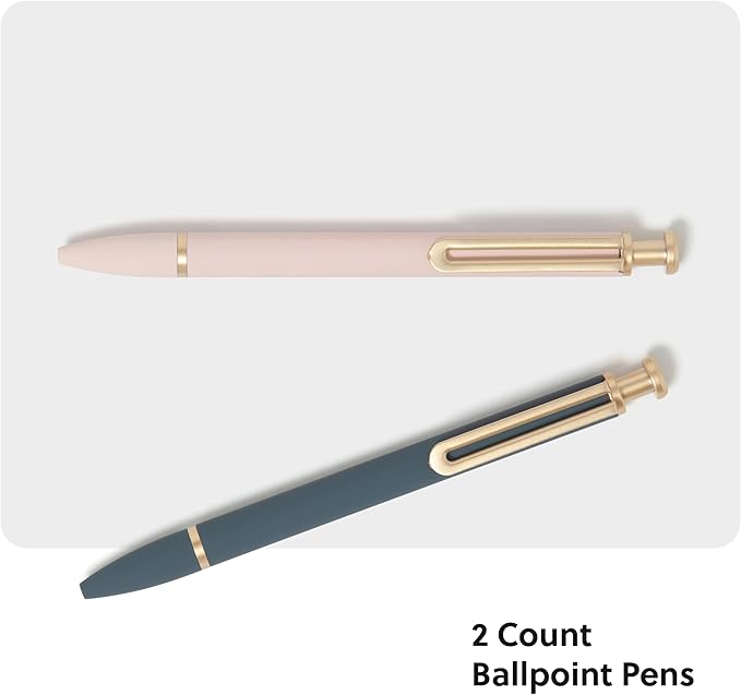 U Brands Monterey Ballpoint Pens, Set of 2, Dark Slate Gray and Blush Pink With Gold Details, Bold (1.0 mm) Point, Black Ink