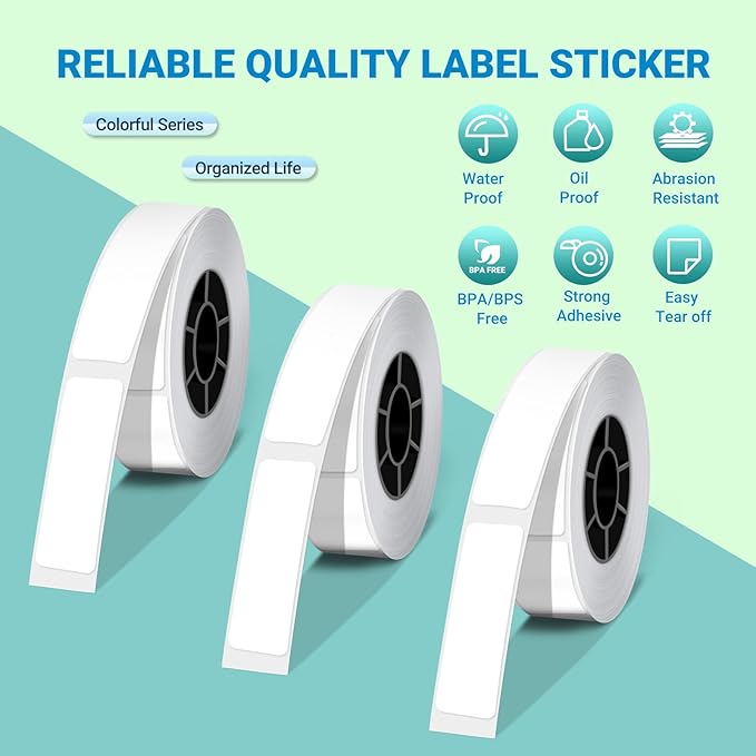 ORGBRO X1 Label Maker Tape, Genuine Thermal Label Print Paper 0.47"×1.57"(12×40mm), Standard Laminated Office Labeling Tape Replacement, 160 Tapes/Roll, 3-Roll, White