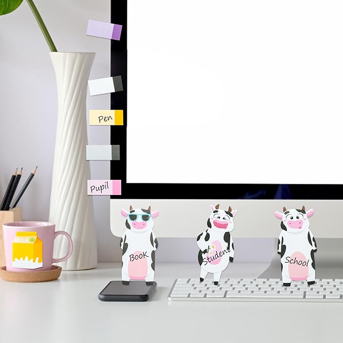 B1ykin Sticky Notes Set - Cartoon Theme Cute Self-Stick Notes Pad Teacher Appreciation Gifts， Self-Adhesive Writing Memo Pages Sticky to Do Notepad for Kids Employee School Office (Funny Cow)