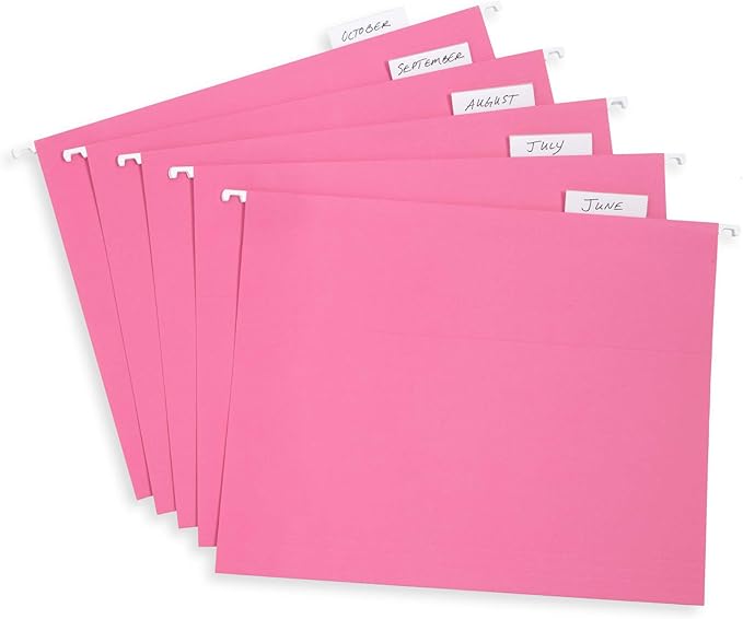 Blue Summit Supplies Hanging File Folders, 25 Reinforced Hang Folders, Designed for Home and Office Color Coded File Organization, Letter Size, Pink, 25 Pack