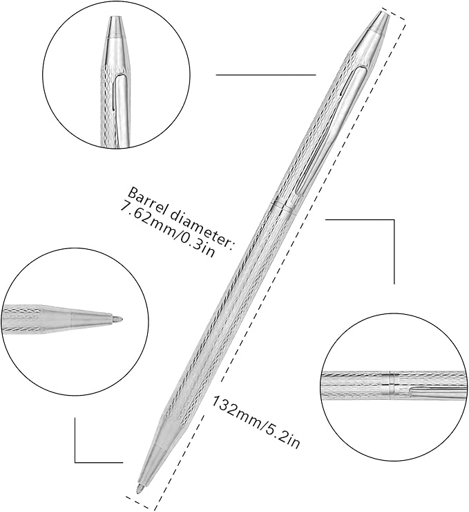 Cambond Ballpoint Pens Fancy Pens - Wedding Guest Book Metal Pen Uniform Christmas Gift Sliver Pen Black Ink 1.0mm Medium Point, 3 Pens with 3 Refills (Silver)