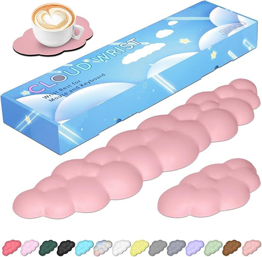 JIKIOU Upgrade Leather Cloud Keyboard Wrist Rest, Cloud Wrist Rest with Non-Slip PU Base, Comfortable Memory Foam Wrist Rest for Computer Laptop Mac Gaming Office and Pain Relief Wish Christmas Gift