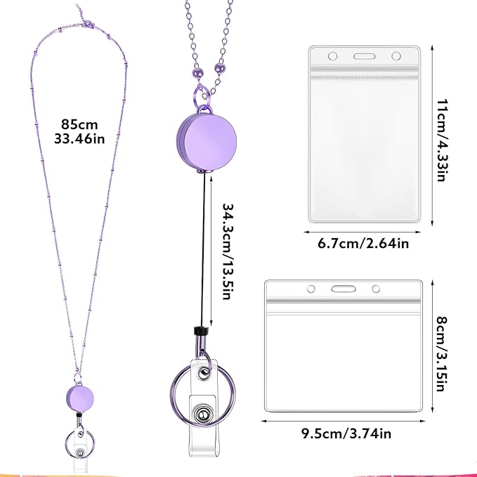 Lanyards for Id Badges 3 Pack Badge Lanyard with 6 Pcs Id Badge Holder Retractable Stainless Steel Teacher Lanyards Cruise Ship Lanyards for Girl Women (Purple, Pink, Bright Blue)