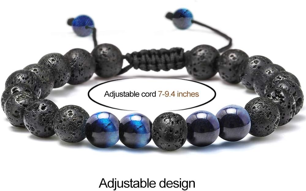 M MOOHAM Natural Stone Bracelets for Men - 8mm Tiger Eye | Matte Agate | Lava Rock Bracelets for Men Teen Boys Gifts Birthday Anniversary Christmas Gifts for Men Teens