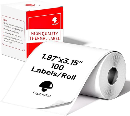 Phomemo Thermal Labels- Sticker Label for M110/M221/M220/M120/M200 Label Printer,1.97"x3.15"(50x80mm),100 Labels/Roll, Black on White