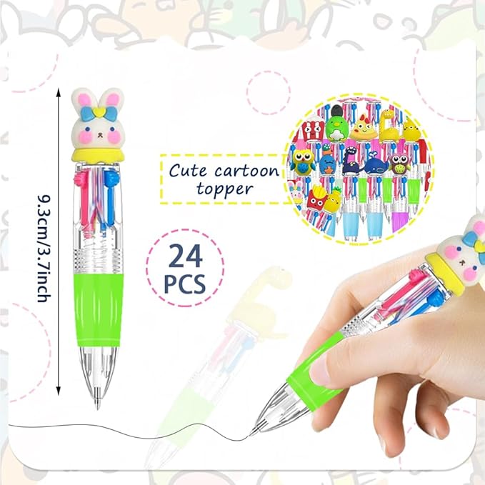 24Pcs Fun Pens Multicolor Pen in One, 4-in-1 Cute Pens Bulk Kawaii Pen Mini Ballpoint Pen for School, Office,Classroom, Teacher