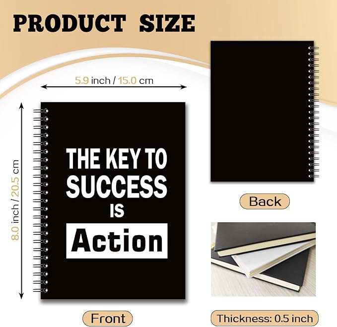 YAZMEEN Inspirational Blank Spiral Notebook（160 Pages） The Key to Success is Action Hardcover Notebook Journal Encouragement Gift Positive Gift Funny Notebook Gift for Women Men Coworker Boss Friend