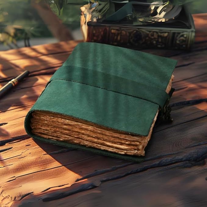 LEATHER VILLAGE Leather Bound Vintage Journal for Women & Men - Book of Shadows - Lock Closure - 200 Pages of Antique Deckle Edges Handmade Paper - Turquoise Color - 7 X 5 inches