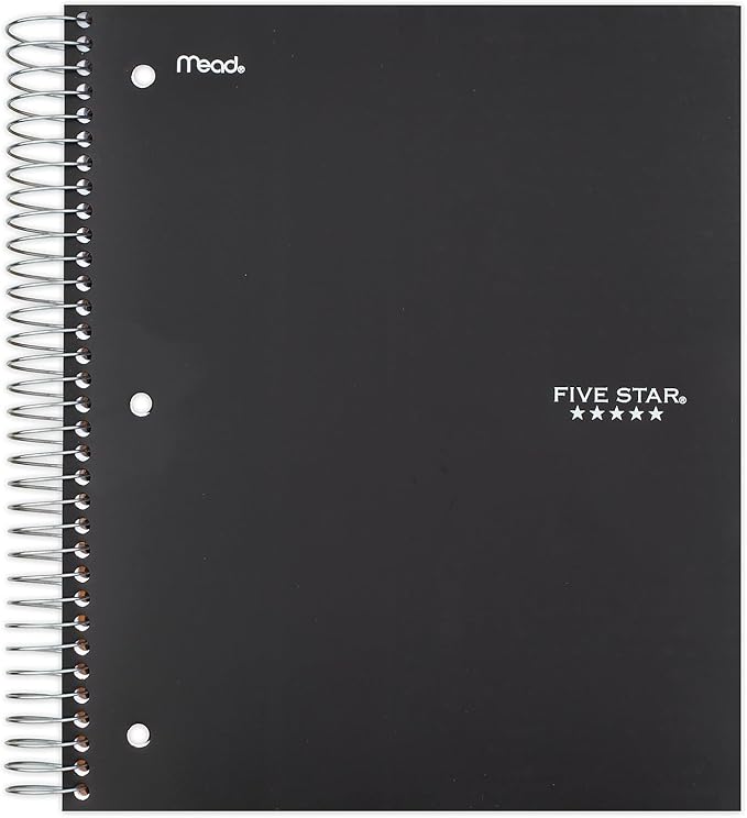 Five Star Spiral Notebook, 3-Subject, Wide Ruled Paper, 10-1/2" x 8", 150 Sheets, Color Will Vary (05204)