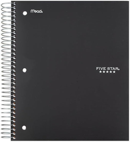 Five Star Spiral Notebook, 3-Subject, Wide Ruled Paper, 10-1/2" x 8", 150 Sheets, Color Will Vary (05204)