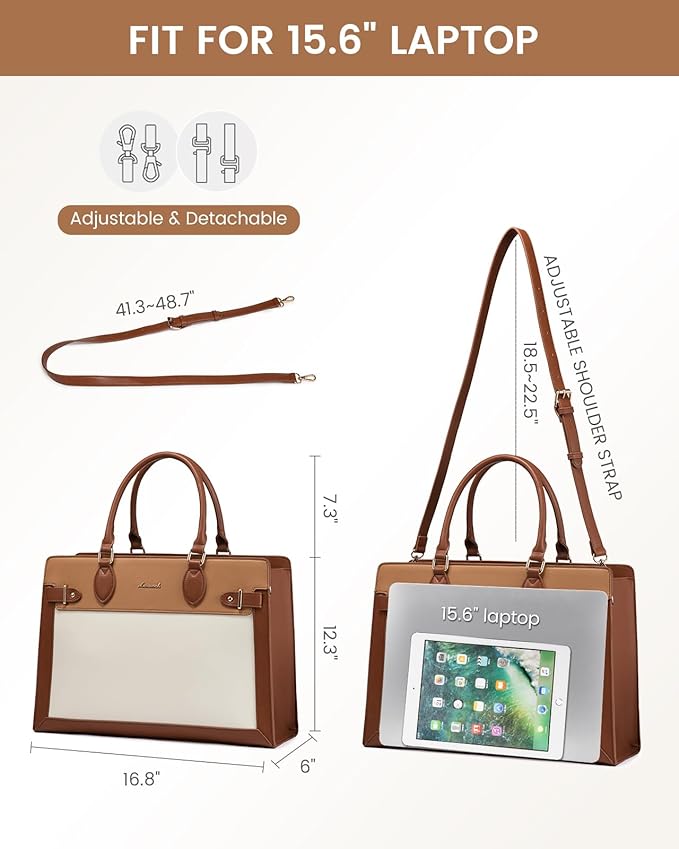 LOVEVOOK Laptop Bag for Women, 15.6 Inch Large PU Leather Tote Bag, Professional Teacher Work Bag, Waterproof Business Computer Briefcase, Shoulder Tote Purse for Office