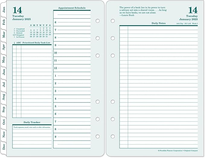 FranklinCovey - Original Two Page Per Day Ring-Bound Planner (Compact, Jan 2025 - Dec 2025)