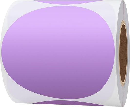 Hybsk 3 inch Circle Color Direct Thermal Stickers Shipping Labels for Barcodes,Name Tag,DIY Logo Design,QR Code,Inventory– Compatible with Zebra,Rollo,Munbyn,and More-750 pcs (3 inch,Purple)