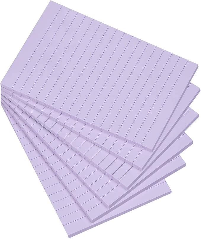 Vanpad Lined Sticky Notes 4X6 in Pastel Ruled Stickies Super Sticking Power Memo Pads Strong Adhesive, 6 Pads/Pack, 45 Sheets/pad