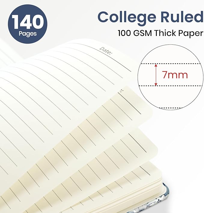 Lined Spiral Journal Notebook for Women, A5 College Ruled Journals for Writing, Hardcover Notebooks for Work, Note taking and Office School Supplies,140 Pages - Blue Floral