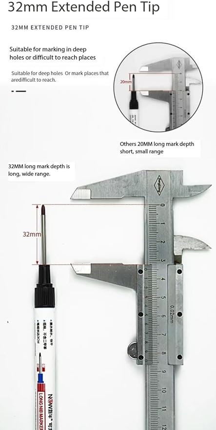 Long Head Deep Hole Marker Pens, 2024 Upgrade, Permanent, Quick-dry, Waterproof Long Nib, Colorful Carpenter Deep Reach Markers, 4 Color Set, Black/red/green/blue
