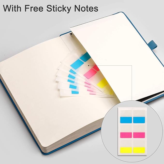 EMSHOI Lined Journaling Notebooks - 120gsm Thick Leather Journal with Sticky Notes, 256 Numbered Pages A5 Hardcover College Ruled Notebook for Women Men Work School Writing, 5.75" x 8.38"-LightBlue