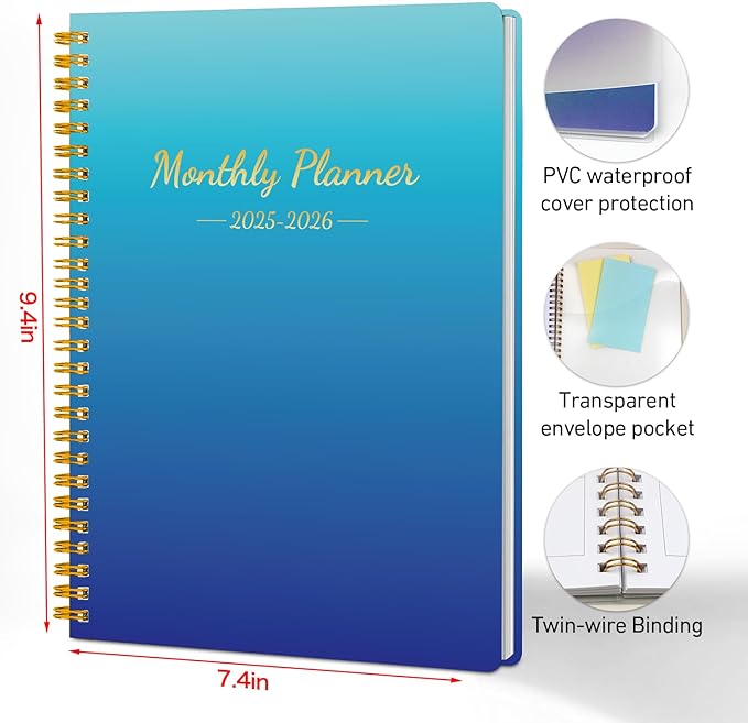 Monthly Planner 2025-2026, 2025 Calendar 24 Months Planner, JAN 2025 - DEC 2026, 7.4"x9.4", Personal Organizer with Monthly Goals, To-Do List, Habit Tracker, 24 Monthes for School Office Home Planning