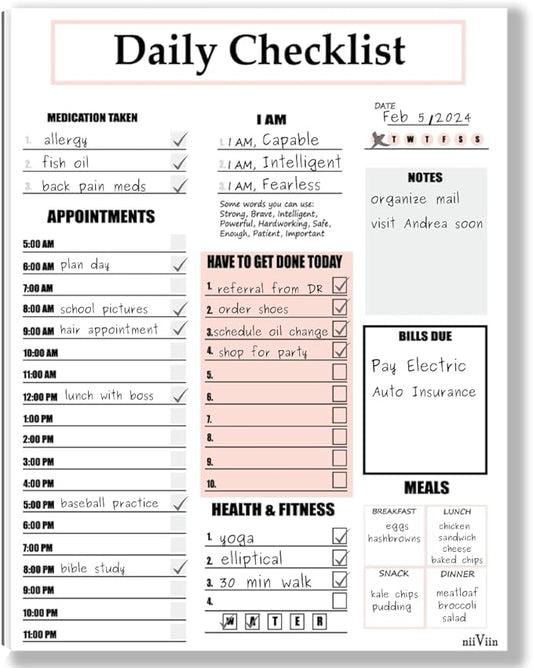 Daily Planner Notepad – ADHD Planner for Adults, Daily To Do List Pad, Undated 50 Tear-Off Sheets, 10 Sections, Thick Backing, To Do List Notepad 8.5 x 11