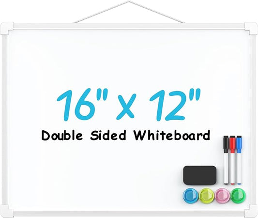 MaxGear Double-Sided Dry Erase Board for Wall, 16"x12" Hanging Whiteboard, Small Dry Erase White Board with 3 Markers&4 Magnets, Portable Whiteboard for Students - Planning, Drawing, Memo, to Do List