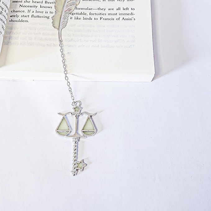 Zodiac Feather Bookmark Gifts for Women Men, Cool Metal Bookmark Glow in The Dark Libra Bookmark, Luminous Star Sign Constellation Horoscope Bookmark Gifts