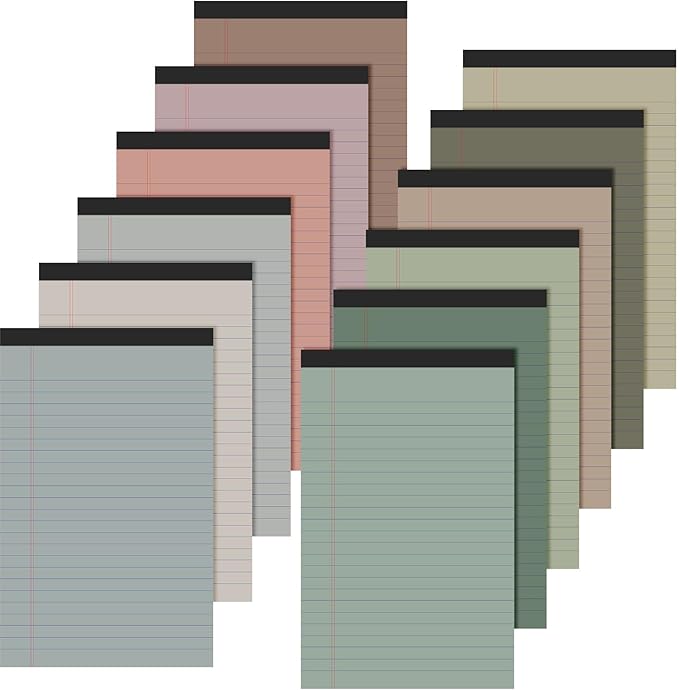 Lincia 12 Pcs 5" x 8" Colored Note Pads Mini Legal Pads Ruled 50 Sheets Per Micro Writing Pads Perforated and Lined for College Office Supplies (Fresh Colors)