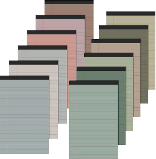 Lincia 12 Pcs 5" x 8" Colored Note Pads Mini Legal Pads Ruled 50 Sheets Per Micro Writing Pads Perforated and Lined for College Office Supplies (Fresh Colors)