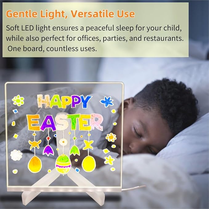 Acrylic Led Dry Erase Board - Creative Rewritable Message Board - Led Color Note Board with Stand - Light up Led Acrylic Message Board as a Glow Memo Board Note with 7 Pen - Free Eraser Easy to Clean