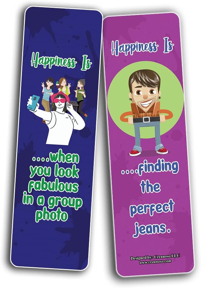 Creanoso What is Happiness? Happiness is? Bookmarks (5-Sets X 6 Cards) – Daily Inspirational Card Set – Interesting Book Page Clippers – Great Gifts for Adults and Professionals