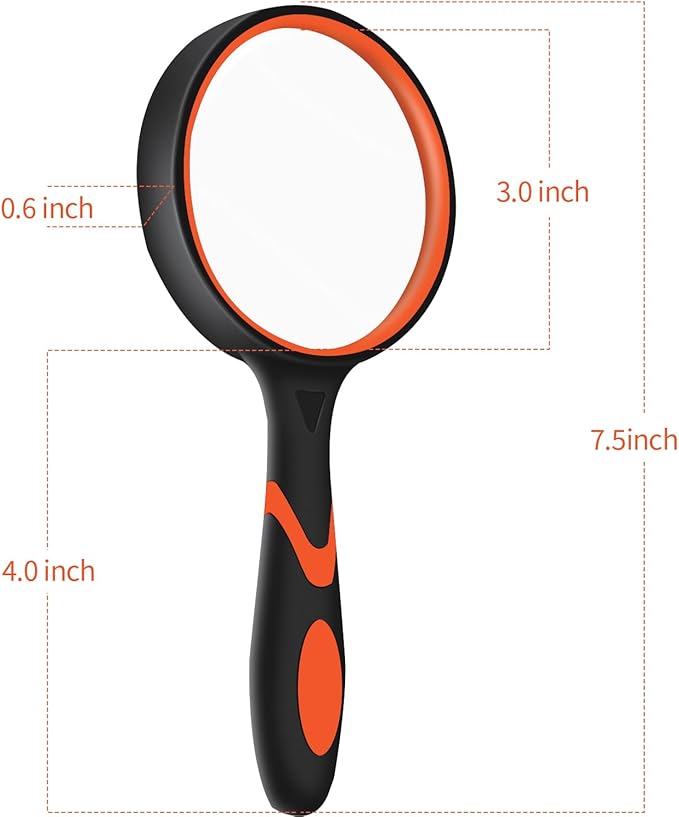 2 Pack 75mm 10X Handheld Magnifying Glass,Rubber Reading Magnifier for Kids Seniors, Suitable for Hobbies and Science