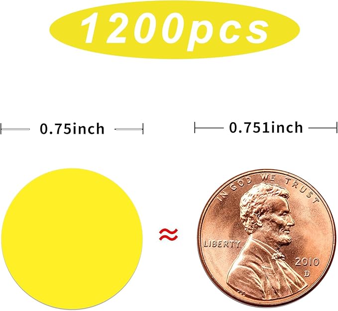 1200 Pieces 0.75 Inch Round Color Coding Label Garage Sale Stickers Blank Yard Sale Price Stickers Permanent Adhesive Dots Stickers,Easily Writable with Perforation Line (Yellow)