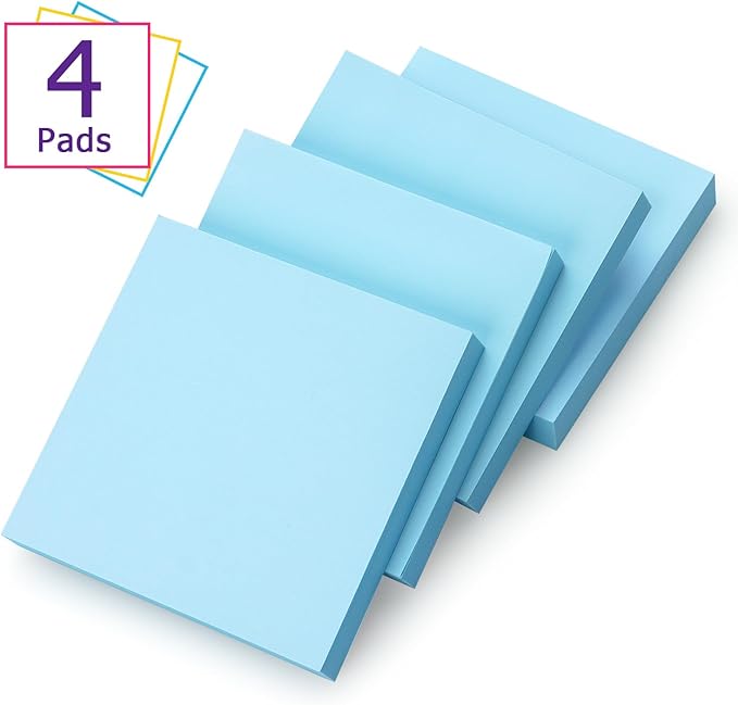 Sticky Notes 3x3 Self-Stick Notes Bright Colors Sticky Notes 4 Pads 100 Sheets/Pad (Light Blue)