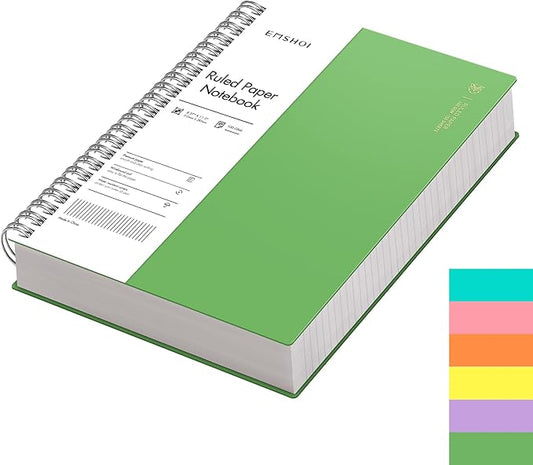 EMSHOI A4 Spiral Notebook College Ruled Lined Journal, 11.2" x 8.27", 300 Pages, 100gsm Thick Paper, Waterproof Softcover, Twin-Wire Binding, Sticky Notes, Green