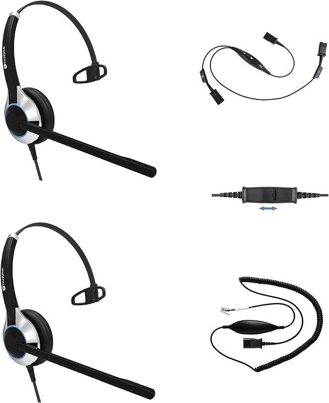 TruVoice Headset Training Solution (Includes 2 x HD-500 Premium Single Ear Headsets with Noise Canceling Microphone,Training Cord and Smart Lead - Works with 99% of Phones with Headset Port)