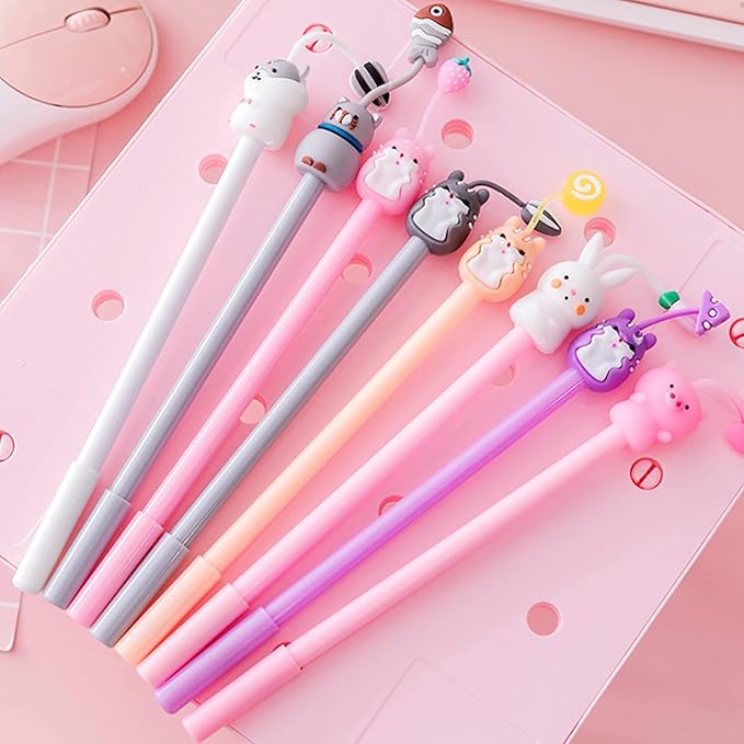 KRIZJUES 16 Pcs Cartoon Animal Pens, Kawaii School Supplies Pens Cute Cartoon Gel Ink Pens Boys Girls Pens for Writing, Gifts for Children Teachers, Black Refill 0.5mm Pens