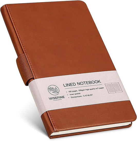 Hardcover Executive Notebooks, 160 Pages Line Ruled Classic Notebook Journal, Leather Notebooks with Pen Loop for Bussiness College Writing (Brown)