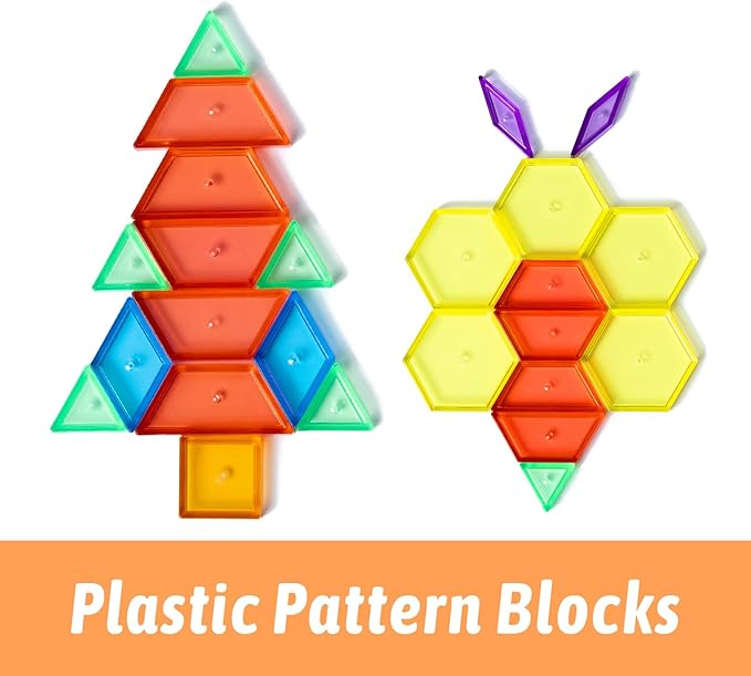128 Pcs Translucent Pattern Blocks – Geometric Shapes for Light Table, Ideal Light Table Manipulatives and Accessories, Perfect for Exploring Colors and Shapes