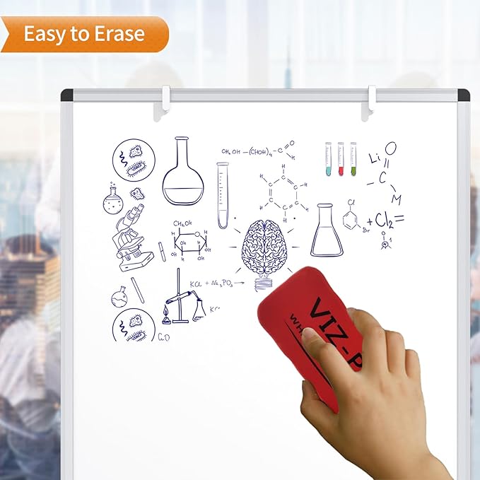 VIZ-PRO Whiteboard Easel, 36 x 24 Inches, Portable Dry Erase Board Height Adjustable for School Office and Home