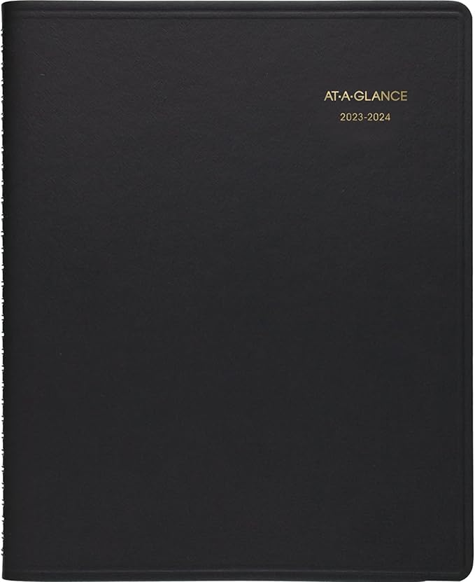AT-A-GLANCE 2023-2024 Academic Planner, Monthly, 9" x 11", Large, Pocket, Flexible Cover, Black (7007405)