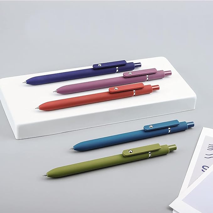 ITAWIXS Aesthetic Gel Ink Pens, 5pcs Fine Point Smooth Writing Pens, Office Desk Accessories, Cute Morandi Pens for journaling School Office Supplies, Gifts for Women and Men