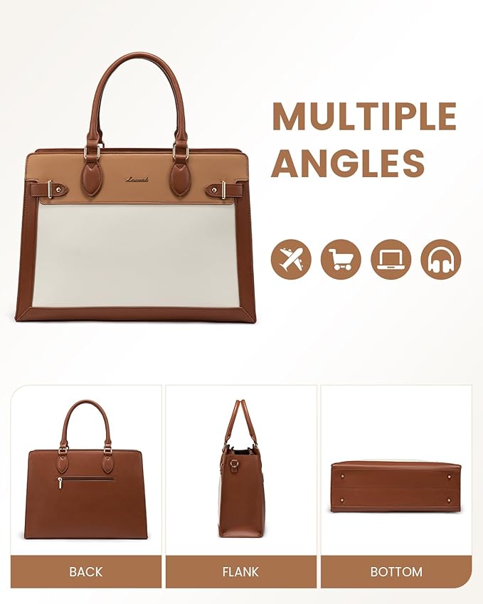 LOVEVOOK Laptop Bag for Women, 15.6 Inch Large PU Leather Tote Bag, Professional Teacher Work Bag, Waterproof Business Computer Briefcase, Shoulder Tote Purse for Office